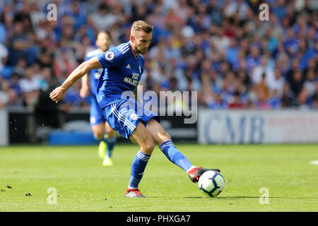 Cardiff, Großbritannien. 2. September 2018. Joe Ralls von Cardiff City in Aktion. Premier League match, Cardiff City v Arsenal an der Cardiff City Stadion am Sonntag, den 2. September 2018. Dieses Bild dürfen nur für redaktionelle Zwecke verwendet werden. Nur die redaktionelle Nutzung, eine Lizenz für die gewerbliche Nutzung erforderlich. Keine Verwendung in Wetten, Spiele oder einer einzelnen Verein/Liga/player Publikationen. pic von Andrew Obstgarten/Andrew Orchard sport Fotografie/Alamy leben Nachrichten Stockfoto