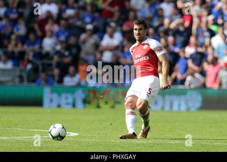 Cardiff, Großbritannien. 2. September 2018. Sokratis von Arsenal © in Aktion. Premier League match, Cardiff City v Arsenal an der Cardiff City Stadion am Sonntag, den 2. September 2018. Dieses Bild dürfen nur für redaktionelle Zwecke verwendet werden. Nur die redaktionelle Nutzung, eine Lizenz für die gewerbliche Nutzung erforderlich. Keine Verwendung in Wetten, Spiele oder einer einzelnen Verein/Liga/player Publikationen. pic von Andrew Obstgarten/Andrew Orchard sport Fotografie/Alamy leben Nachrichten Stockfoto