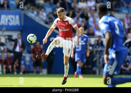 Cardiff, Großbritannien. 2. September 2018. Aaron Ramsey von Arsenal © in Aktion. Premier League match, Cardiff City v Arsenal an der Cardiff City Stadion am Sonntag, den 2. September 2018. Dieses Bild dürfen nur für redaktionelle Zwecke verwendet werden. Nur die redaktionelle Nutzung, eine Lizenz für die gewerbliche Nutzung erforderlich. Keine Verwendung in Wetten, Spiele oder einer einzelnen Verein/Liga/player Publikationen. pic von Andrew Obstgarten/Andrew Orchard sport Fotografie/Alamy leben Nachrichten Stockfoto