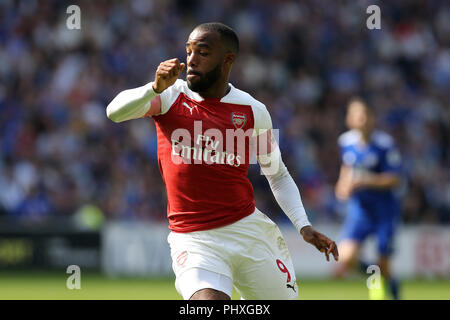 Cardiff, Großbritannien. 2. September 2018. Alexandre Lacazette von Arsenal in Aktion. Premier League match, Cardiff City v Arsenal an der Cardiff City Stadion am Sonntag, den 2. September 2018. Dieses Bild dürfen nur für redaktionelle Zwecke verwendet werden. Nur die redaktionelle Nutzung, eine Lizenz für die gewerbliche Nutzung erforderlich. Keine Verwendung in Wetten, Spiele oder einer einzelnen Verein/Liga/player Publikationen. pic von Andrew Obstgarten/Andrew Orchard sport Fotografie/Alamy leben Nachrichten Stockfoto