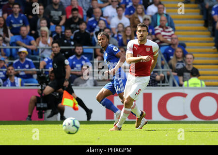 Cardiff, Großbritannien. 2. September 2018. Sokratis von Arsenal in Aktion. Premier League match, Cardiff City v Arsenal an der Cardiff City Stadion am Sonntag, den 2. September 2018. Dieses Bild dürfen nur für redaktionelle Zwecke verwendet werden. Nur die redaktionelle Nutzung, eine Lizenz für die gewerbliche Nutzung erforderlich. Keine Verwendung in Wetten, Spiele oder einer einzelnen Verein/Liga/player Publikationen. pic von Andrew Obstgarten/Andrew Orchard sport Fotografie/Alamy leben Nachrichten Stockfoto