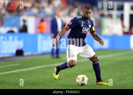 September 1, 2018; Foxborough, MA, USA; New England Revolution Verteidiger Andrew Farrell (2) in einem MLS-Match zwischen Portland Timbers und New England Revolution am Gillette Stadium. Das Spiel wurde zu einem abgehobenen Betrag 1-1 gespielt. Anthony Nesmith/CSM Stockfoto