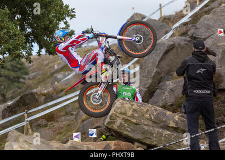 Die besten internationalen Reiter Wettbewerb die britische Runde der Welt Studien GP. Ergebnisse - Platz 1 - Toni Bou. Zweiter Adam Raga. Dritte - Miquel Gelabert. Vierte - takahisa Fujinami. Stockfoto