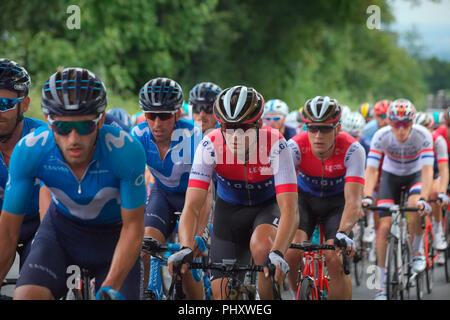 Tiverton, Großbritannien. 3. September 2018. Joey Walker - Team Wiggins - im Peloton an der Spitze von Long Drag Hill Tiverton, 2018 Tour durch England Devon Bühne: Martin Hughes-Jones/Alamy leben Nachrichten Stockfoto