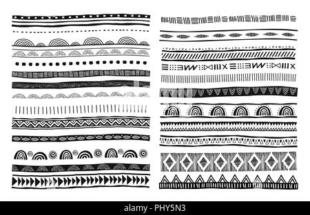 Afrika, Tribal, ethnischen Vektor Musterpinsel. Vektor Design Elemente, tribal Geometrisches Ornament, Rahmen, Grenzen. Alle verwendeten Bürsten Bürsten inbegriffen Stock Vektor