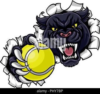 Black Panther Tennis Maskottchen brechen Hintergrund Stock Vektor