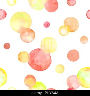 Aquarell Textur. Aquarelle Kreise in herbstlichen Farben. Nahtlose Muster. Aquarell rot, orange und gelbe Flecken auf weißem Hintergrund. Stock Vektor