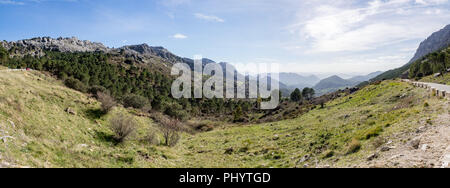 Mirador Puerto del Boya, Aussichtspunkt in der Nähe von Grazalema, Spanien mit Blick auf die Sierra de Grazalema, La Sierra de Los Nieves Stockfoto