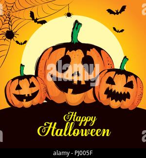 Happy Halloween Card mit Kürbissen Stock Vektor