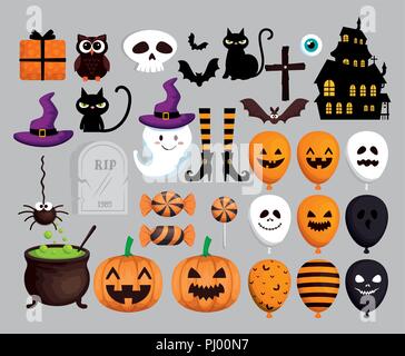 Happy Halloween Karte mit Symbolen Stock Vektor