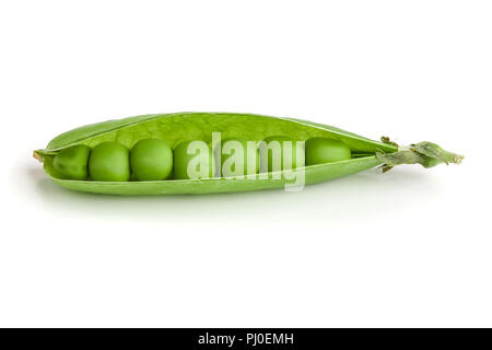 Frische grüne Erbse Hülse isoliert auf weißem Hintergrund Stockfoto