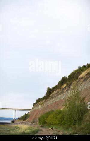 Blick auf die bemerkenswerte Schichten der Rock im Aust Felsen, in der Nähe der Severn Bridge, bei Ebbe Stockfoto