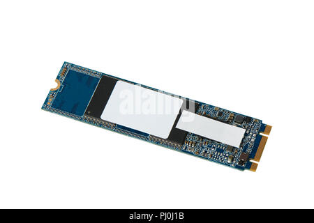 SATA SSD (Solid-State Drive) mit M.2 Stecker, isoliert auf weißem Stockfoto