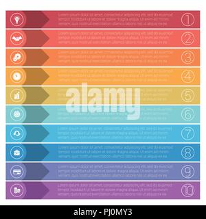Vorlage Infografiken aus bunten Streifen. Business Konzept für 10 Positionen. Stock Vektor