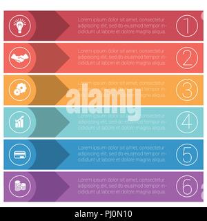 Vorlage Infografiken aus bunten Streifen. Business Konzept für 6 Positionen. Stock Vektor