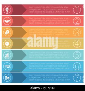 Vorlage Infografiken aus bunten Streifen. Business Konzept für 7 Positionen. Stock Vektor