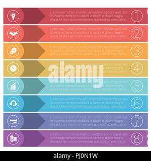 Vorlage Infografiken aus bunten Streifen. Business Konzept für 8 Positionen. Stock Vektor