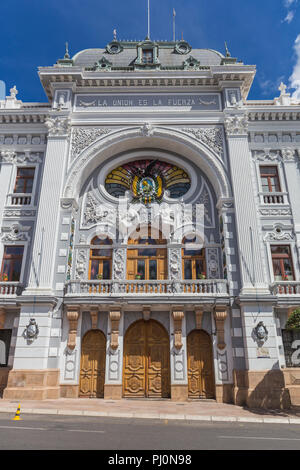 Das Departamento Chuquisaca Departament Regierung Gebäude, dem ehemaligen Präsidenten Palast, Sucre, an das Departamento Chuquisaca, Bolivien Stockfoto