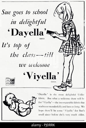 1940er Jahre alten Vintage original advert Werbung Dayella & Viyella Stoff für Kleidung der Kinder in Deutsch Magazin ca. 1947 Stockfoto