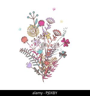 Vintage dekorative Pflanzen und Blumen Blumenstrauß. Hand vektor design elemente dargestellt. Vorlage für Karten, Banner, Einladungen. Herbst Wiese oder Wald fl Stock Vektor