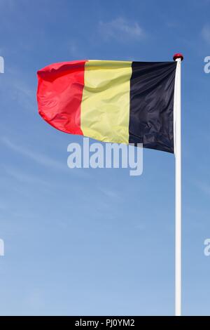 Flagge Belgiens winken in den Himmel Stockfoto