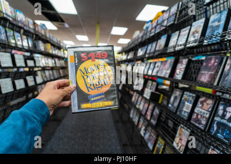 12. AUGUST 2018 - FAIRBANKS ALASKA: Blockbuster Videothek während seiner letzten Tage in Business an der Filialschließung Verkauf Stockfoto