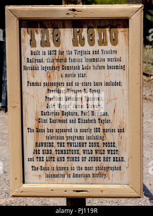 Die Reno Dampfzug mit Details des Zuges. Stockfoto