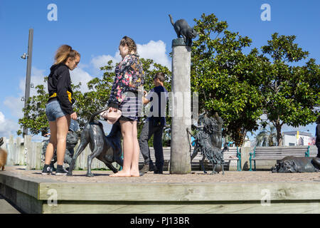 TAURANGA NEUSEELAND - 1. SEPTEMBER 2018; Leute genießen, fiktiven Figuren von Dame Lynley Dodds Geschichte der Kinder Buch lifesize Werfen durch Bildhauer Brigi Stockfoto