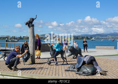 TAURANGA NEUSEELAND - 1. SEPTEMBER 2018; Leute genießen, fiktiven Figuren von Dame Lynley Dodds Geschichte der Kinder Buch lifesize Werfen durch Bildhauer Brigi Stockfoto