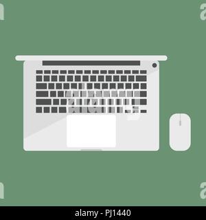 Ansicht von oben computer notebook mit Maus auf grünem Hintergrund, Vektor der Computer laptop Symbol Stock Vektor
