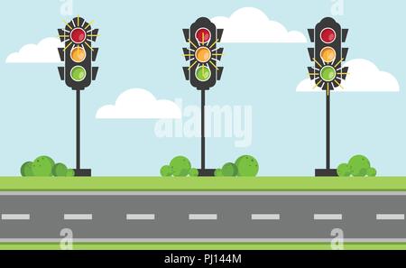 Ampel Lichtsignal mit Rot, Gelb und Grün, flache Bauform und Vektor der Ampel Symbol Stock Vektor