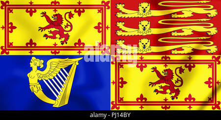 3D-Royal Standard des Vereinigten Königreichs in Schottland. 3D-Darstellung. Stockfoto