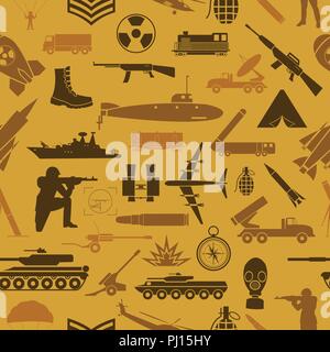 Militärischen Hintergrund. Nahtlose Muster. Militärische Elemente, gepanzerte Fahrzeuge. Vector Illustration Stock Vektor