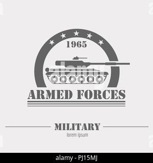 Militär und gepanzerte Fahrzeuge Logos und Schriftzüge. Grafische Vorlage. Vector Illustration Stock Vektor