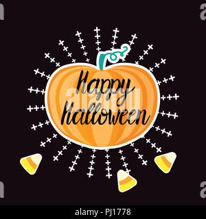Happy Halloween design Kürbis Laterne. Vector Illustration auf schwarzem Hintergrund. Stock Vektor