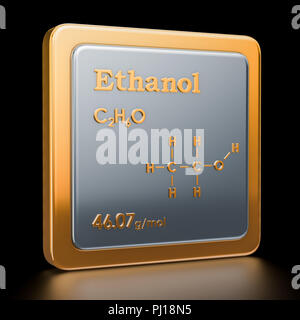 Ethanol. Symbol, die chemische Formel, der molekularen Struktur. 3D-Rendering Stockfoto
