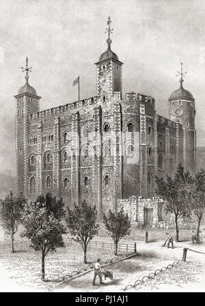 Der weiße Turm von Südosten aus gesehen. Der weiße Turm, einem zentralen Turm, der Alte, der Tower von London, England. Von London Bilder, veröffentlicht 1890. Stockfoto