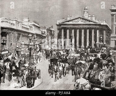 Die Bank von England und der Royal Exchange, London, England hier im 19. Jahrhundert. Von London Bilder, veröffentlicht 1890. Stockfoto