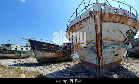 Wracks der alten Fischerboote, Camaret-sur-Mer, Finistère, Bretagne, Frankreich Stockfoto