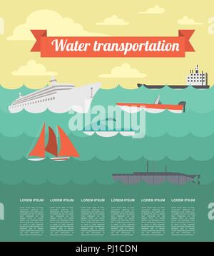 Transport zu Wasser Infografiken Elemente. Nautische. Im Retrostil Abbildung. Vektor Stock Vektor