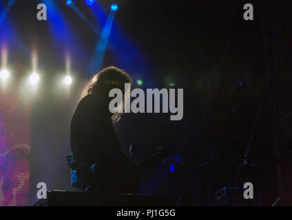 Kiew, Ukraine - Juli 05, 2018: Die Deutsche Thrash Metal Rock Band Kreator führt live im Atlas Wochenende Festival in nationalen Expocentre. Stockfoto