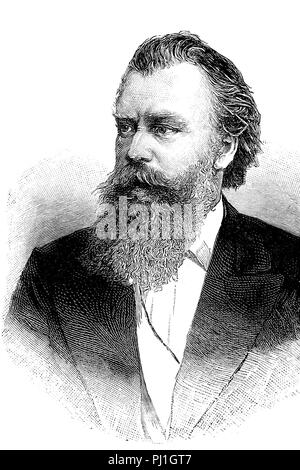 Johannes Brahms, 7. Mai 1833 bis 3. April 1897, war ein deutscher Komponist und Pianist, digital verbesserte Reproduktion eines woodprint aus dem Jahr 1890 Stockfoto