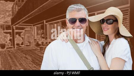 Paar vor Haus Zeichnung Skizze Stockfoto