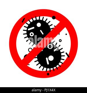 Stop-Virus, Bakterium. Verboten Red Road Sign Mikrobe Pathogene Infektion Zelle Krankheit. Verbot Vector Illustration. Stock Vektor