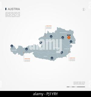 Österreich Karte mit Grenzen, die Städte, die Hauptstadt Wien und administrativen Abteilungen. Infografik Vektorkarte. Bearbeitbare Layer deutlich gekennzeichnet. Stock Vektor