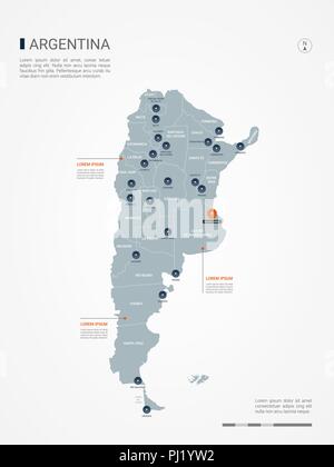 Argentinien Karte mit Grenzen, Städte-, Kapital- und administrativen Abteilungen. Infografik Vektorkarte. Bearbeitbare Layer deutlich gekennzeichnet. Stock Vektor