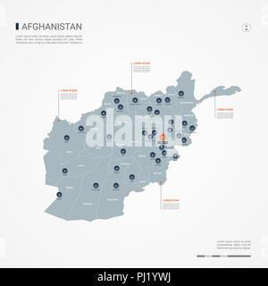 Afghanistan Karte mit Grenzen, Städte-, Kapital- und administrativen Abteilungen. Infografik Vektorkarte. Bearbeitbare Layer deutlich gekennzeichnet. Stock Vektor