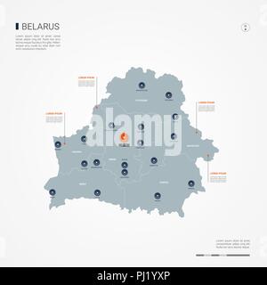 Belarus Karte mit Grenzen, Städte-, Kapital- und administrativen Abteilungen. Infografik Vektorkarte. Bearbeitbare Layer deutlich gekennzeichnet. Stock Vektor