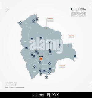 Bolivien Karte mit Grenzen, Städte-, Kapital- und administrativen Abteilungen. Infografik Vektorkarte. Bearbeitbare Layer deutlich gekennzeichnet. Stock Vektor