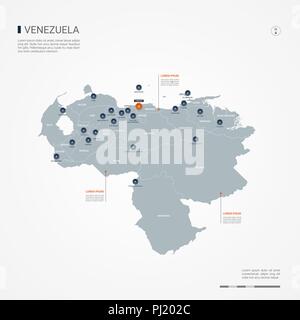 Venezuela Karte mit Grenzen, Städte-, Kapital- und administrativen Abteilungen. Infografik Vektorkarte. Bearbeitbare Layer deutlich gekennzeichnet. Stock Vektor